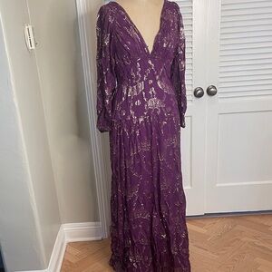 ba&sh Elegant Purple and Gold Long Sleeve backless Gown SzM
